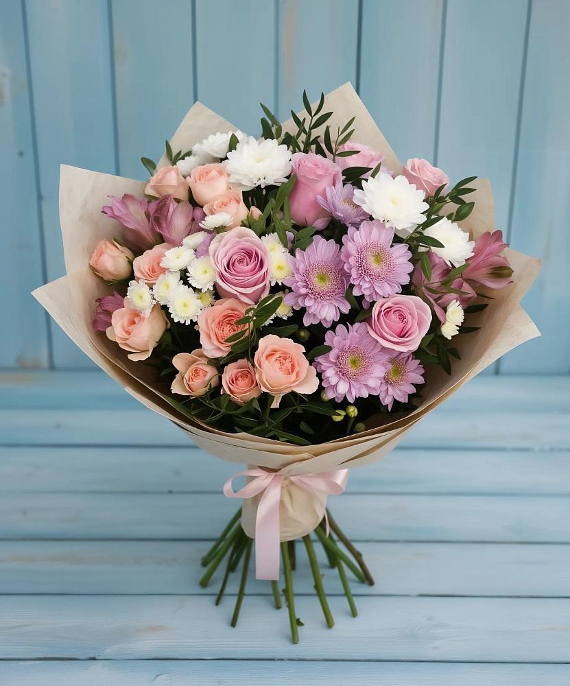 Букет цветов из: Хризантемы, Розы и Альстромерии в Рязани