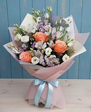 Букет цветов из:  Лизиантусы, Розы, Альстромерии и Гипсофила #REPLACE_PRED# Рязани